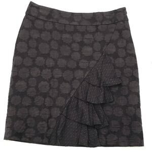 Odille Anthropologie Charcoal Gray Textured Ruffle Front Pencil Skirt Womens 4